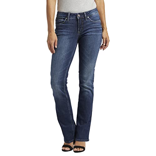 Silver Jeans Co. Women's Suki Mid Rise Curvy Fit Slim Bootcut Jeans, Vintage Dark Wash, 28W x 31L