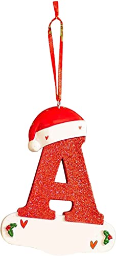 Christmas Initial with Red Hat Christmas Tree Ornaments Personalized DIY Christmas 26 Letters Ornaments Christmas Decoration Xmas Tree Hanging Decor (A)
