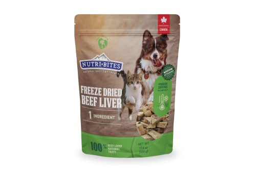 Nutri Bites Liver Treats for Dogs & Cats, High-Protein Freeze Dried Beef Liver Snacks, Single Ingredient, No Additives, Perfect for Training, Sensitive Diets, Value Bulk Pack 17.6 oz