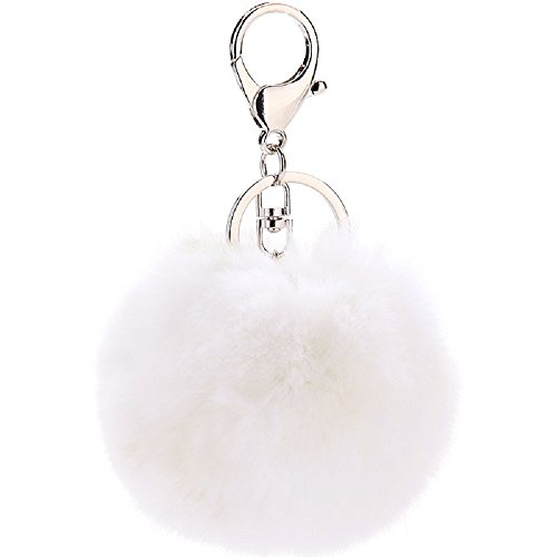 CHMING Cute Genuine Rabbit Fur Ball Pom Pom Keychain for Car Key Ring Handbag Tote Bag Pendant