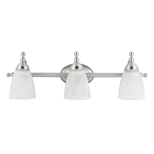 Globe Electric 50783 23' 3-Light Vanity Lighting, Satin Nickel, Alabaster Glass Shades, Bathroom Décor, Kitchen, Lights, Home Essentials, Bedroom, Wall Lamp, Light Fixture, E26 Base