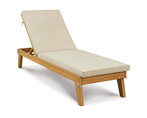 Signature Design by Ashley Outdoor Byron Bay Eucalyptus Patio Chaise Lounge, Light Brown