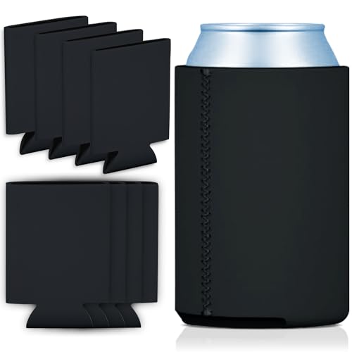 CSBD 12 Pack Blank Can Coolers, Foam Collapsible Insulated Can Sleeves for Beer, Soda, Water Bottles, Bulk Customizable Sublimation Blanks for DIY, HTV Vinyl Projects, Parties, Weddings - Black