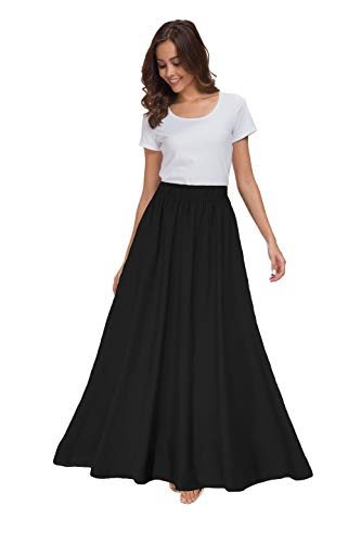 Sinono Womens Chiffon Retro Maxi Skirt Vintage Ankle-Length Skirts (Large, Black)