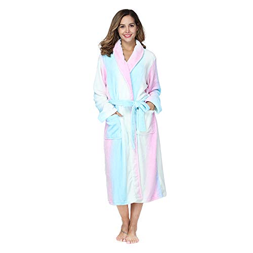 RONGTAI Womens Bathrobe Ladies Fleece Plush Warm Long Robes （X-Large,Rainbow）