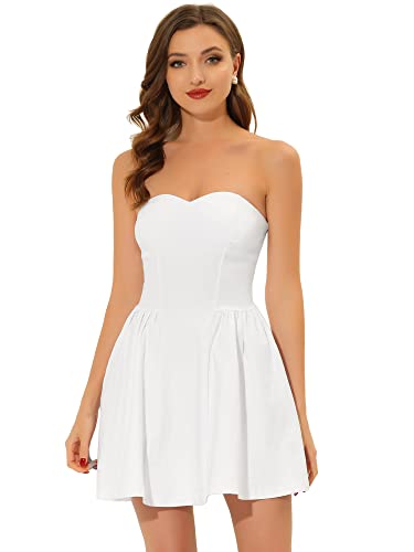 Allegra K Women's Sexy Strapless Party Dress St. Patrick's Day Sweetheart Neck Off Shoulder Sleeveless Mini Dress Small White