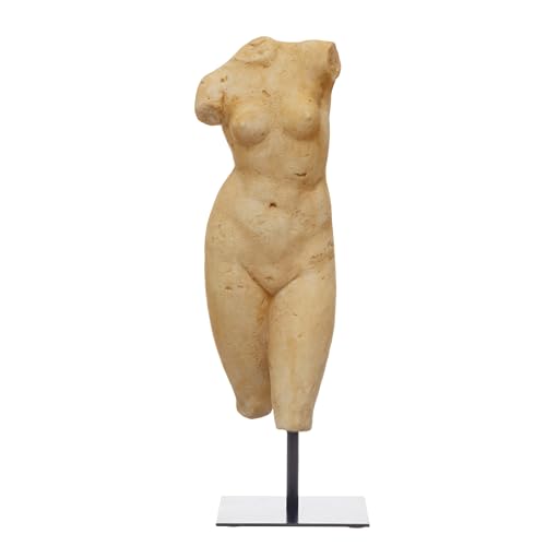 Creative Co-Op Resin Female Body Figure on Metal Stand, Plaster Finish Home Décor, Natural