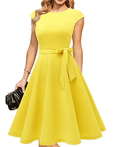 DRESSTELLS Women's Cocktail Dresses for Church, Modest Wedding Guest Bridesmaid Prom Formal Holiday Party Dress 2024, Aline 1950s Vintage Dress Yellow L