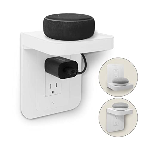 ALLICAVER Outlet Shelf, Compatible with GFCI Outlet Wall Holder for Kitchen Organization, A Space Saving Solution for Google, Homepod Mini, Speakers, Phones, Electric Toothbrush (White-Decora)