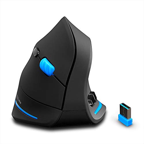 ZLOT Vertical Wireless Mouse,2.4G USB Optical Ergonomic Mice with 3 Adjustable DPI 1000/1600/2400 and 6 Buttons for Laptop, PC, Computer, Desktop, Black