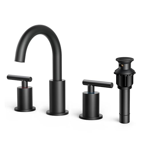 FORIOUS Matte Black Bathroom Faucet 3 Hole, 8 Inch Widespread Bathroom Faucet Black with Metal Pop-up Drain Assembly, Two Handle Vanity Faucet with cUPC Supply Lines, 8' Black Modern Bathroom Faucet