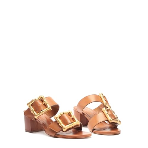 Schutz Women's Enola Mid Block Sandal, New Wood, 7.5