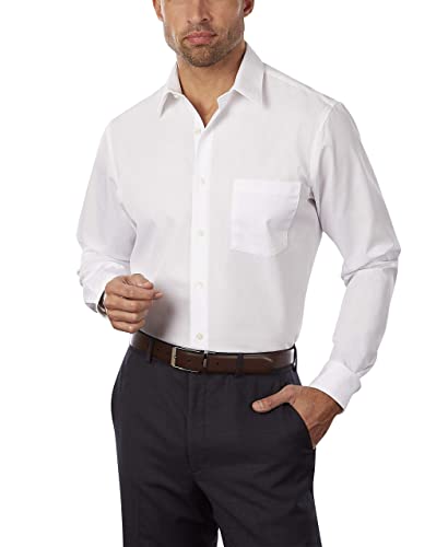 Van Heusen Men's Dress Shirt Fitted Poplin Solid, White, 17.5' Neck 34'-35' Sleeve
