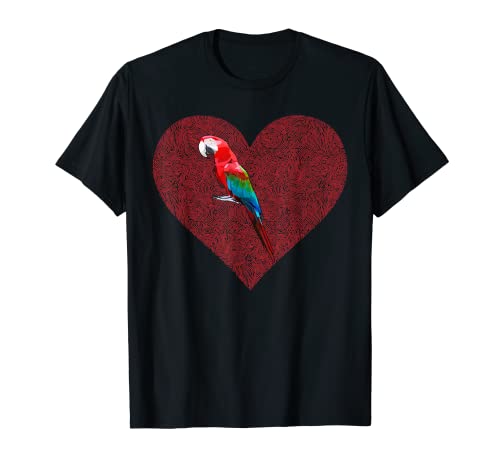 Scarlet Macaw Valentines Day Bird Love Fingerprint T-Shirt