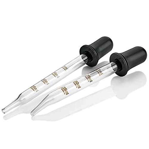 Eye Dropper - (Pack of 2) Bent & Straight Tip Calibrated Glass Medicine Droppers for Medications or Essential Oils Pipette Dropper for Accurate Easy Dose and Measurement (1 mL Capacity)