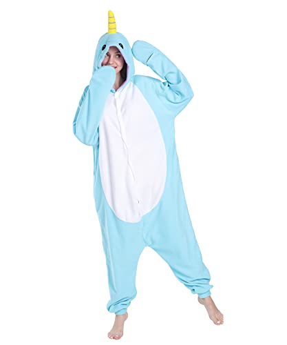 Funnyparty Unisex Aldult Pajamas Halloween Narwhal Costume Cosplay Animal Jumpsuit