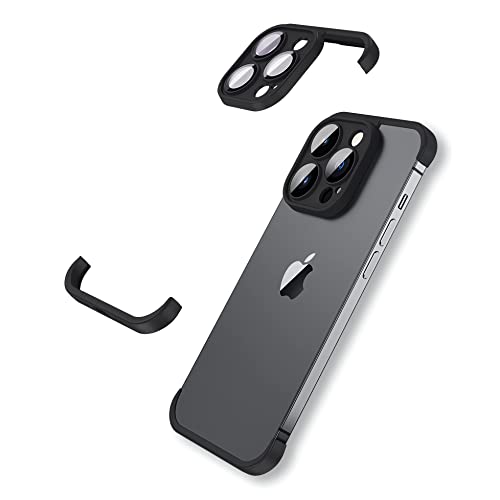 LEKEVO Frameless Fit for iPhone 15 Pro Bumper Case with Camera Lens Protector, Slim Soft TPU Shockproof Phone Cover, Minimalist Yet Protective Shell (Black)