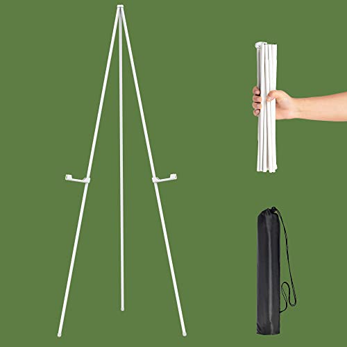White Easel Stand for Display Wedding Sign & Poster - 63 Inches Tall Easels for Display Holder - Collapsable Portable Poster Easel - Floor Adjustable Metal Painting Easel Tripod