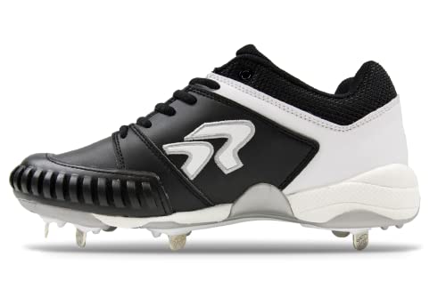 Ringor Flite Metal Softball Spikes with Pitching Toe for Women | Performance, Durability, and Superior Traction | Designed for Female Athletes | Size 7.5 | Black & White