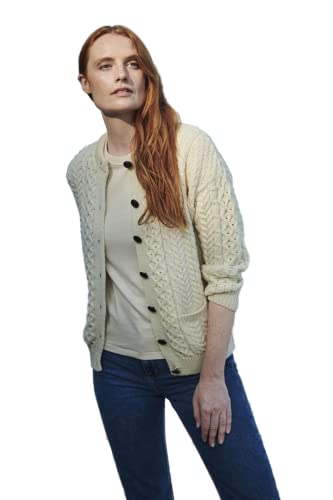 Carraig Donn 100% Irish Merino Wool Ladies Lumber Sweater with Pockets.