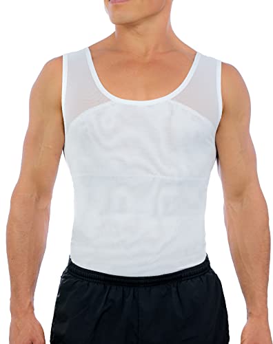 Esteem Apparel Original Men's Chest Compression Shirt to Hide Gynecomastia Moobs Shapewear (White, Large)