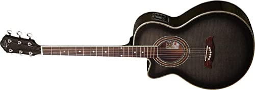 Oscar Schmidt 6 String OG10CE Cutaway Left Hand Acoustic-Electric Guitar Trans, Flame Transparent Black (OG10CEFTBLH-A)