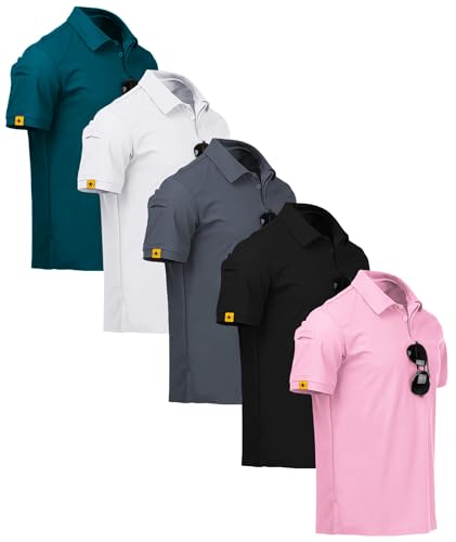 ZITY 5 Pack Mens Polo Shirt Short Sleeve Moisture Wicking Golf Polo Athletic Collared Shirt Tennis T-Shirt Teal White Grey blpin-3XL