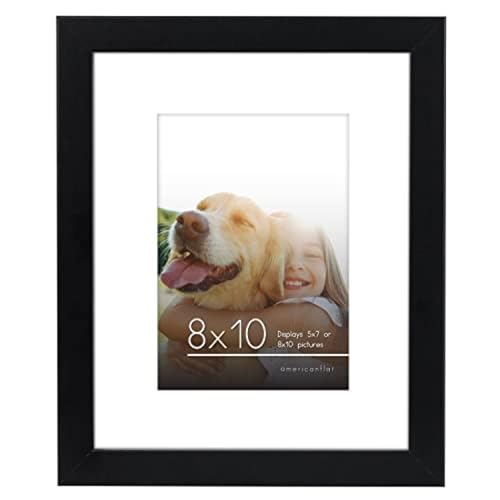 Americanflat 8x10 Picture Frame in Black - Use as 5x7 Picture Frame with Mat or 8x10 Frame Without Mat - Engineered Wood Photo Frame with Shatter-Resistant Glass and Easel for Wall and Tabletop