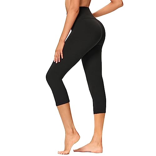 GAYHAY High Waisted Capri Leggings for Women - Soft Slim Yoga Pants for Running Cycling Workout B-Black