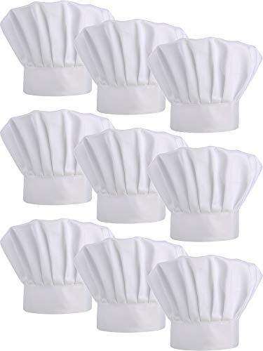 9 Pieces Chef Hats Adjustable Cooking Hat Elastic Kitchen Baker Caps for Adults (White)