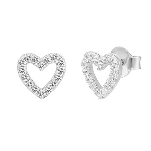 PAVOI 14K Gold Plated 925 Sterling Silver Earrings | Tiny Open Heart Stud Earrings | White Gold Stud Earrings for Women