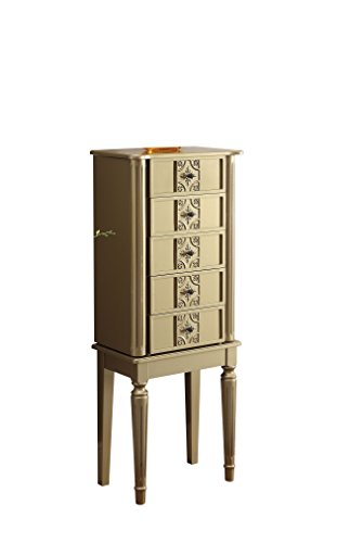 Acme Tammy Wooden 4-Drawer Jewelry Armoire with Lift Top Mirror in Gold