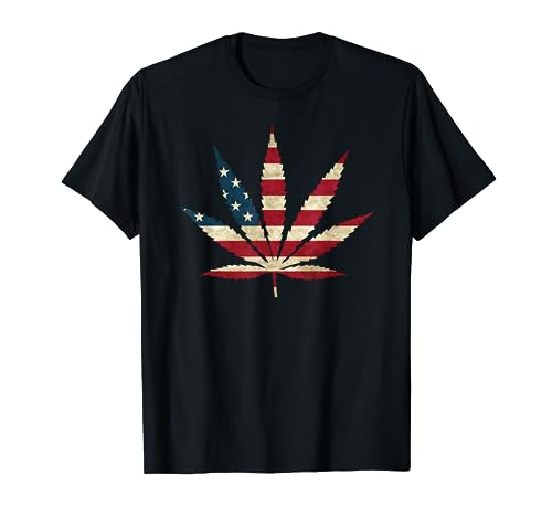 USA Flag Marijuana Leaf T-shirt - Funny US flag Pot Weed Tee
