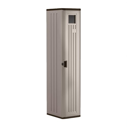 Suncast Storage Cabinet - Resin Construction for Garage Organization - 72' Garage Storage Locker with Shelving - Platinum Doors & Slate Top