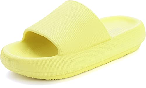 BRONAX Slides for Women Pillow Slippers House Sandals Bathroom Beach Bath Foam Slipers for Lady Comfy Cushioned Thick Sole 39-40 Lemon Yellow