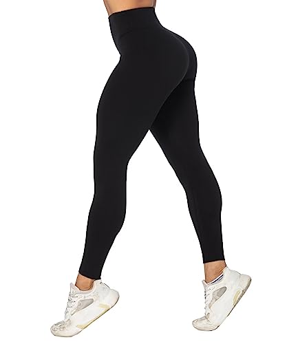 Sunzel Nunaked Workout Leggings for Women, Tummy Control Compression Workout Gym Yoga Pants, High Waist & No Front Seam Black Large 26'