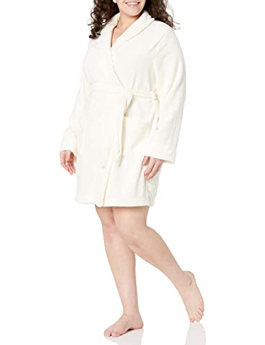 Amazon Essentials Women's Mid-Length Plush Robe (Available in Plus Size), Cream, Medium