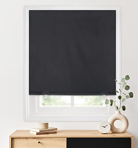 LazBlinds 100% Blackout Roller Shades, No Tools No Drill Cordless Blinds for Windows, Thermal Insulated UV Protection Privacy Window Shades for Bedroom (36''W x 72''H, Black)
