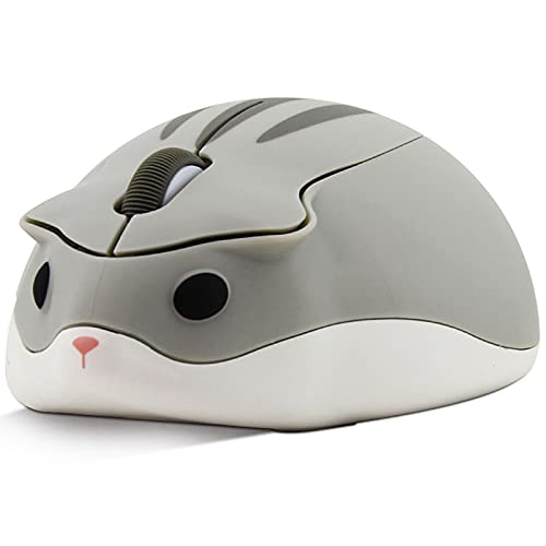 Wireless Mouse Bluetooth Mouse Gery Cute Cartoon Animal Hamster Shape Wireless Mouse Silent Portable Cordless Mouse 1200DPI Mouse for PC,Mac,Laptop,Computer,Chromebook,iPhone,Tablet (No USB Receiver)