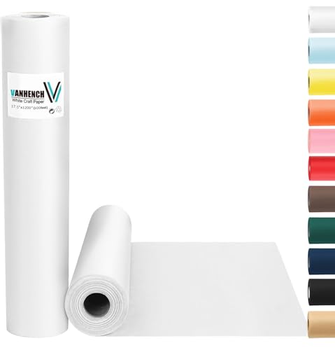 Vanhench White Wrapping Paper 17.5'x1200'(100') White Paper Easel Painting Drawing Paper Roll Kids Art Supplies, Chart Poster Bulletin Board Paper Floor Covering Arts Crafts Gift Wrap Paper 80GSM 55LB