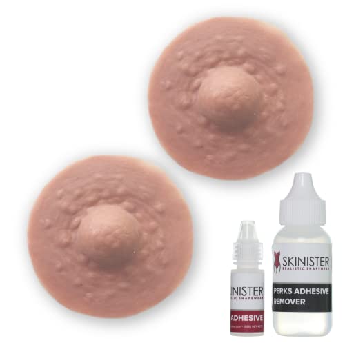 Skinister Perks Prosthetic Nipples | Silicone Nipples - Adhesive Included (Dusky Pink, Small)
