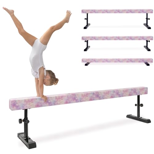 Milliard Patented Adjustable Balance Beam, High and Low (7'7') Floor Beam Suede Gymnastics Competition Style Training with Legs (Magic Star)