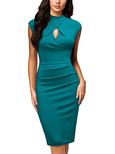 Miusol Women's Business Slim Style Ruffle Work Pencil Dress(XX-Large,C-Acid Blue)