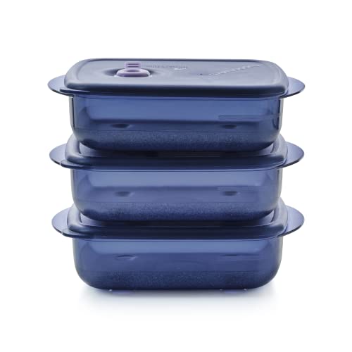 Tupperware Brand Vent ‘N Serve Container Set - 3 Medium Shallow Containers to Prep, Freeze & Reheat Meals + Lids - Dishwasher, Microwave & Freezer Safe - BPA Free