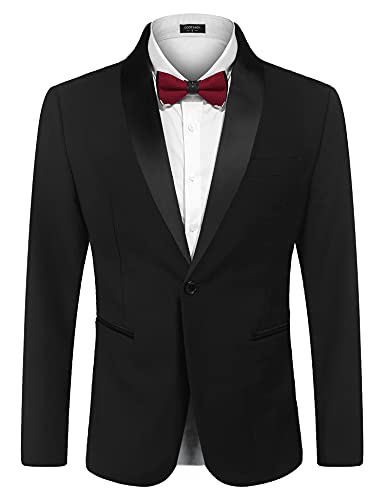 COOFANDY Men's Slim Fit Tuxedo Jacket Casual Wedding Suit One Button Dress Blazer for Dinner,Prom,Party Black