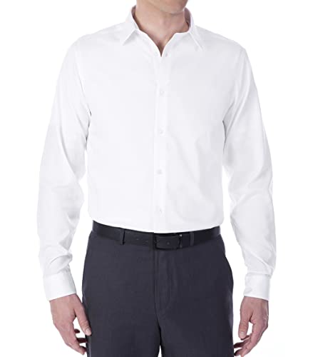 Calvin Klein Men's Dress Shirt Slim Fit Non Iron Herringbone, White, 15.5' Neck 34'-35' Sleeve (Medium)