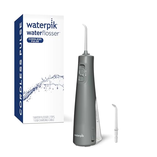 Waterpik Cordless Pulse Rechargeable Portable Water Flosser for Teeth, Gums, Braces Care and Travel with 2 Flossing Tips, Waterproof, ADA Accepted, WF-20 Gray, WF-20CD017