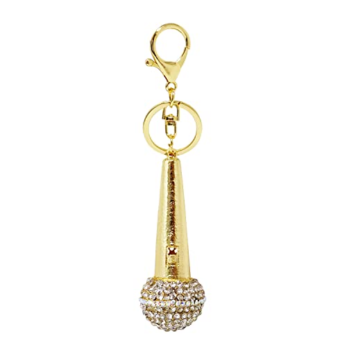 Honbay 1PCS Rhinestone Microphone Keychain Sparkling Music Voice Bag Keyring Musically Key Chain Decor in A Box for Bag Purse Wallet Handbags Backpack