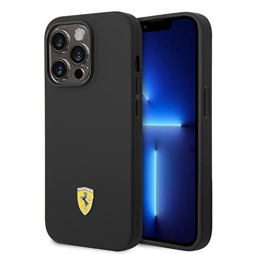 CG MOBILE Ferrari Phone Case for iPhone 14 Pro in Black and Camera Outline, Liquid Silicone Smooth & Anti-Scratch Protective Case with Easy Snap-on, Shock Absorption & Signature Logo
