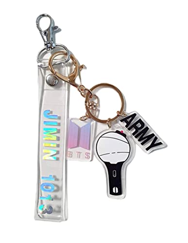 Kpop BT-S Keychain Set(2 PCS) Signature bts Merchandise Army Bomb Key Ring & Bangtanboys Name Strap Keychain Army Gift (JM)